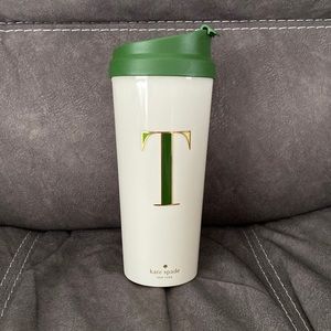 Kate Spade New York Women’s Initial Thermal Travel Mug Tumbler, 16oz, T (Green)